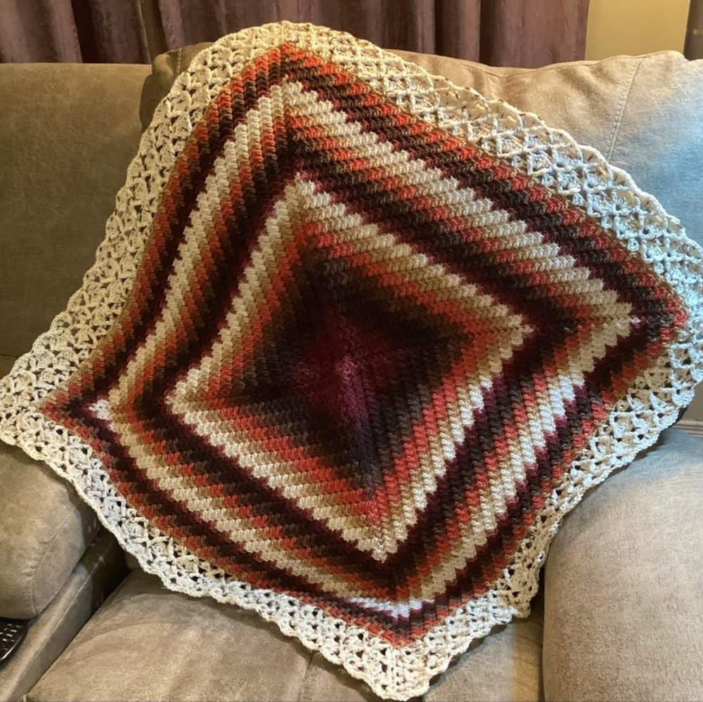 NEW crochet- small afghan. Caron Skinny Cakes yarn in Chili Chocolate & Oats.